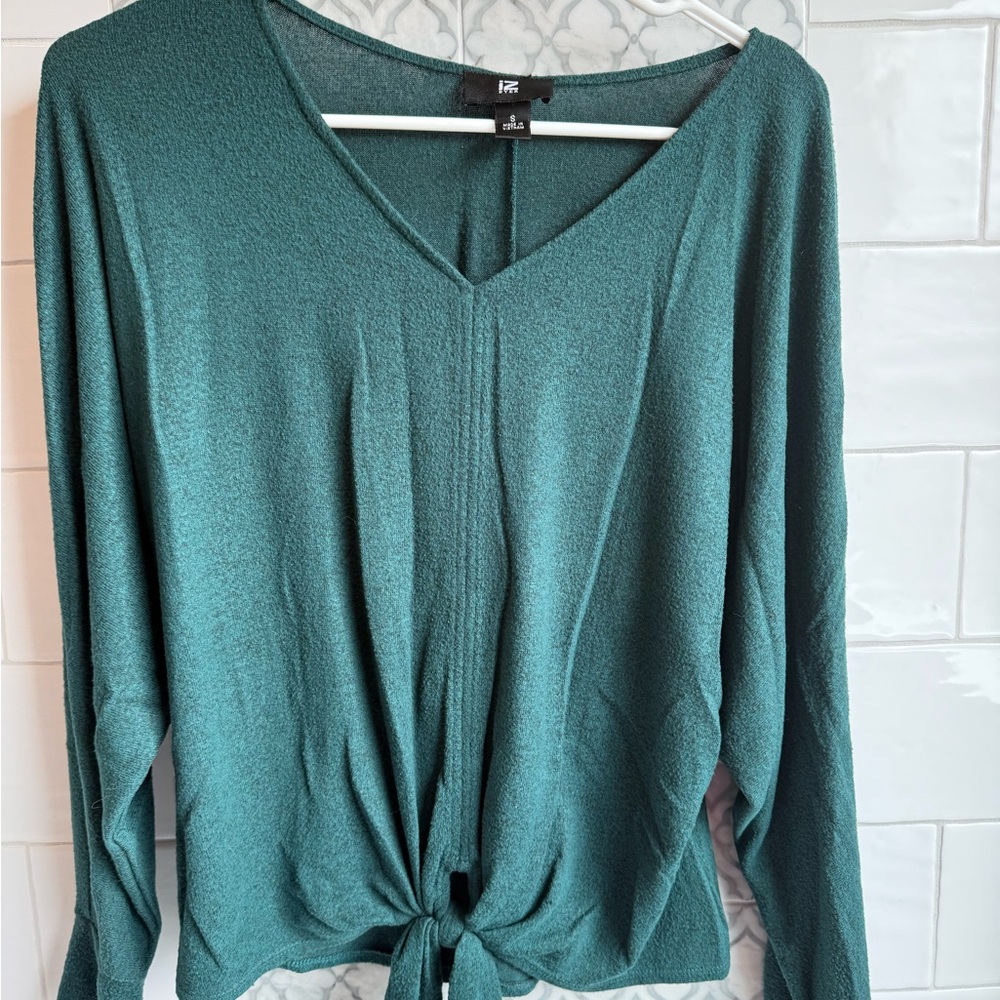 Iz Byer Teal Long Sleeve Tie-Front Blouse